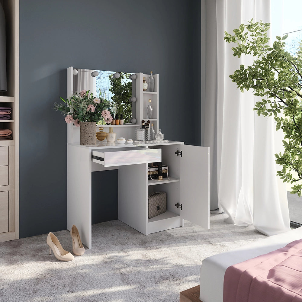 Vicco Tavolo da toeletta Bianco/bianco lucido 89.8 cm 4 parti