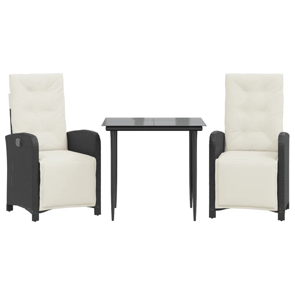 Set da BistrÃ² 3 pz con Cuscini Nero in Polyrattan