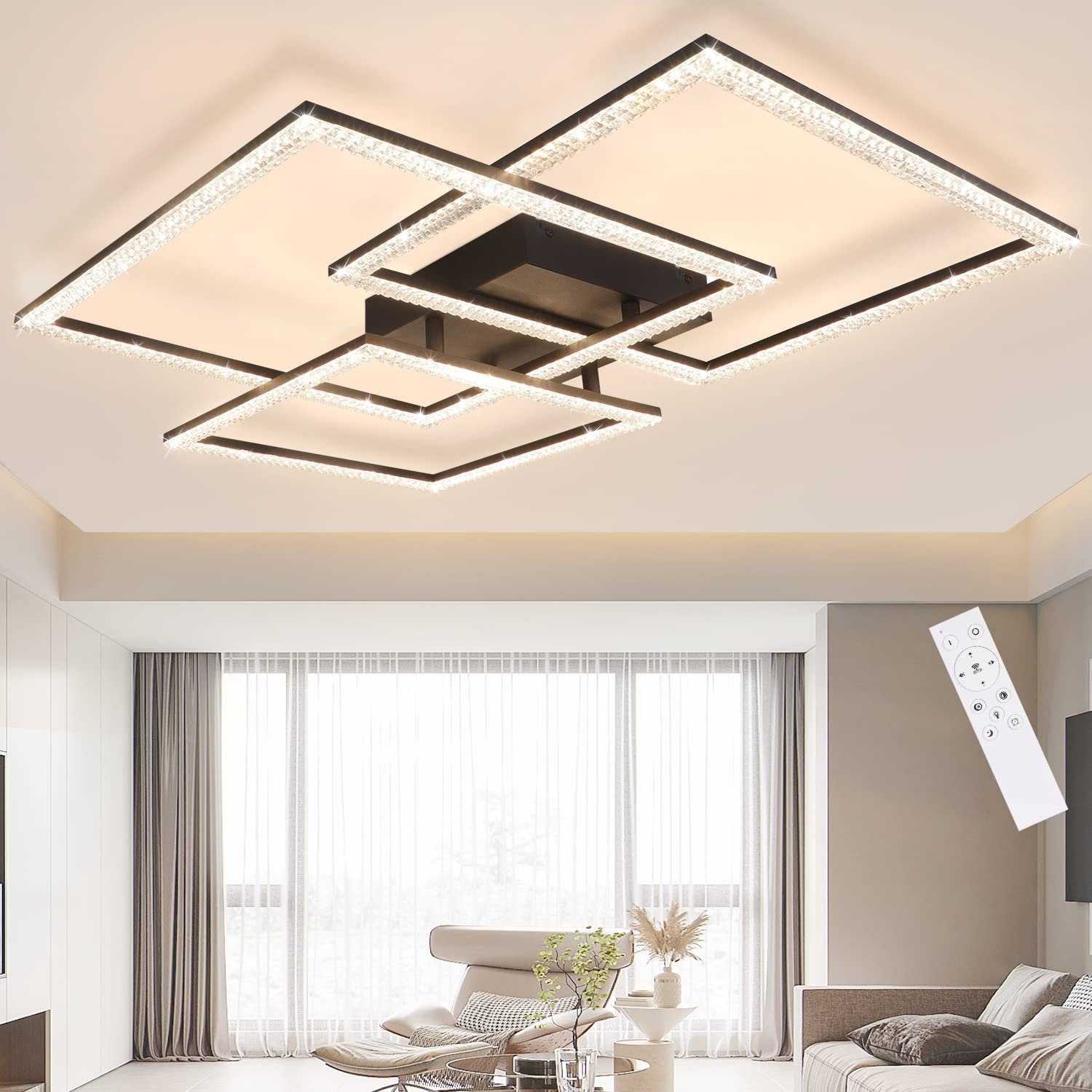 ZMH Lampada da soffitto LED glamour cristallo nero design modulare 82W per interni