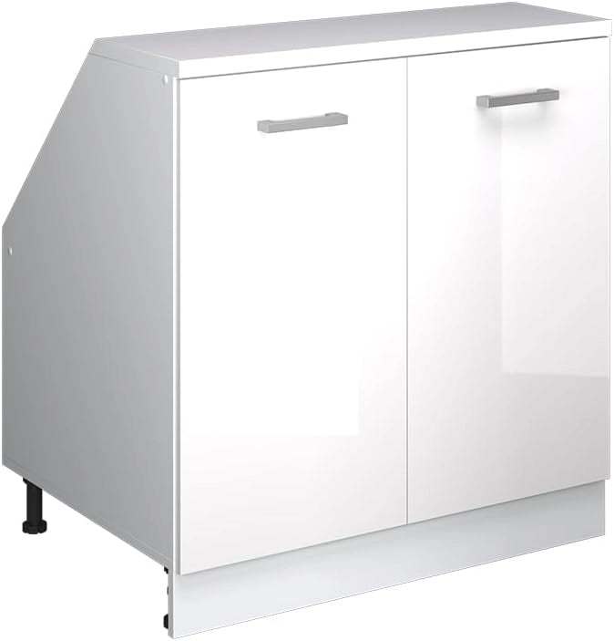 Mobile sottotetto Rion, Bianco lucido, 80 x 81.6 cm con 2 porte, carcassa 60 cm profondità, adatto per il salvaspazio sotto tetti spioventi