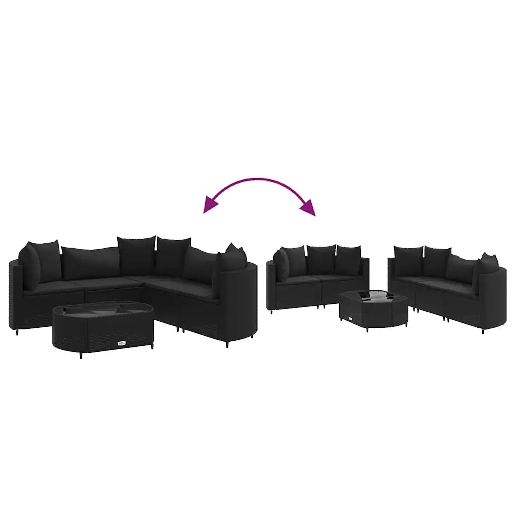 Set Divano da Giardino 6 pz con Cuscini Nero in Polyrattan