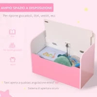 Panca Contenitore con Schienale in Legno per Bambini da 3-6 Anni, 60x30x50 cm, Rosa