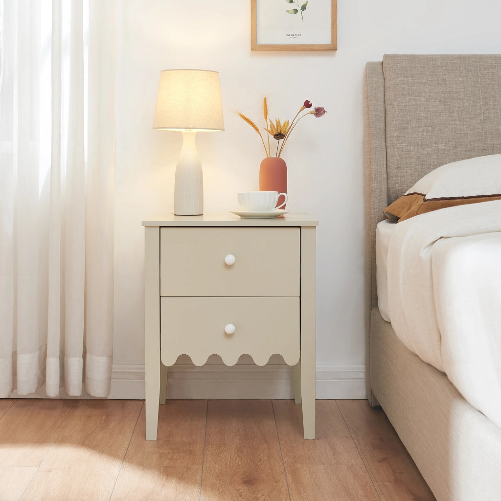 Comodino Luspoo con 2 Cassetti 50 x 40 x 40 cm - Bianco Crema [en.casa]