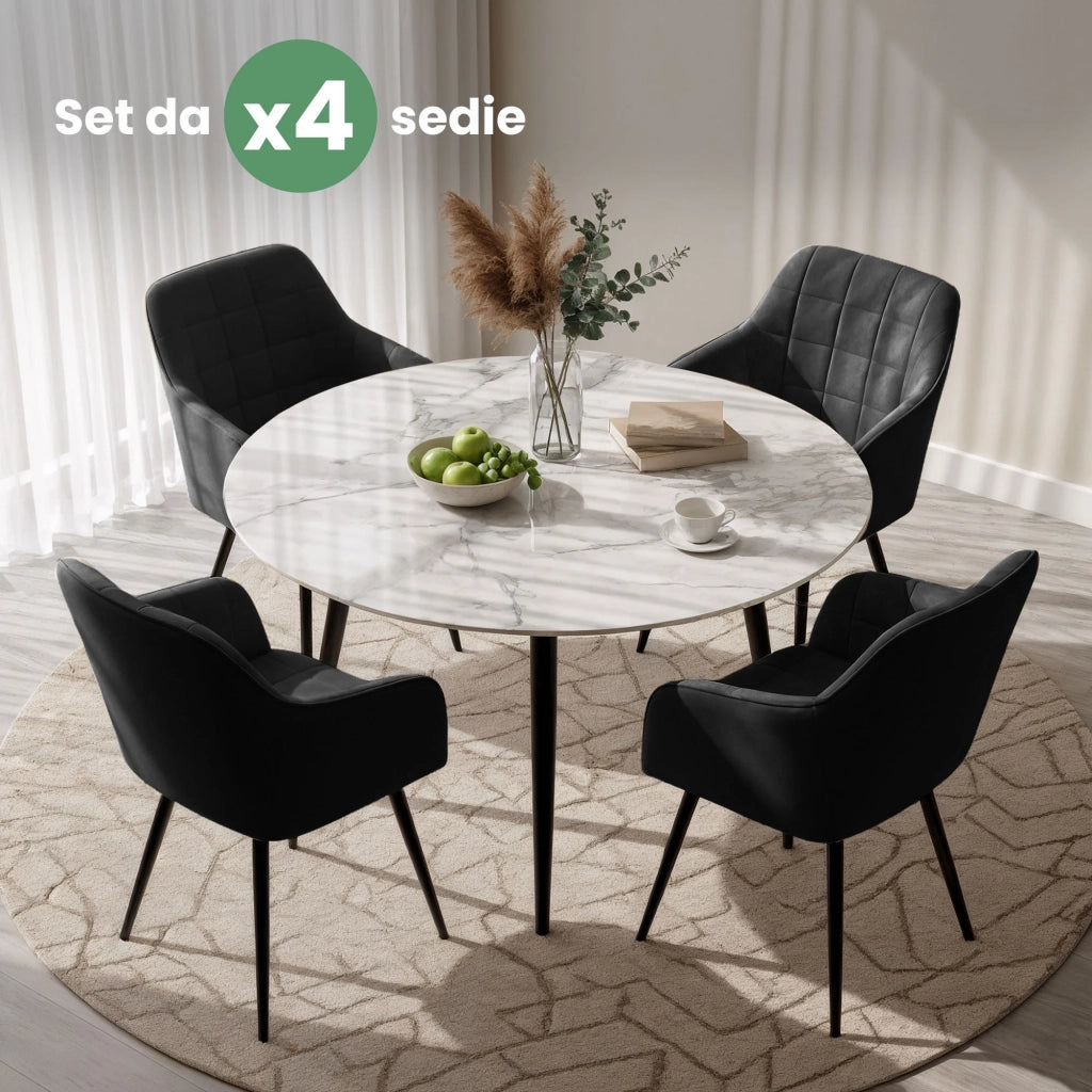 Set di 4 Sedie imbottite con cuciture quadrate LUXANO Nero gambe nere