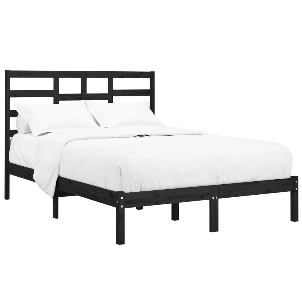 Giroletto-Struttura Letto Nero in Legno Massello 140x190 cm 227849