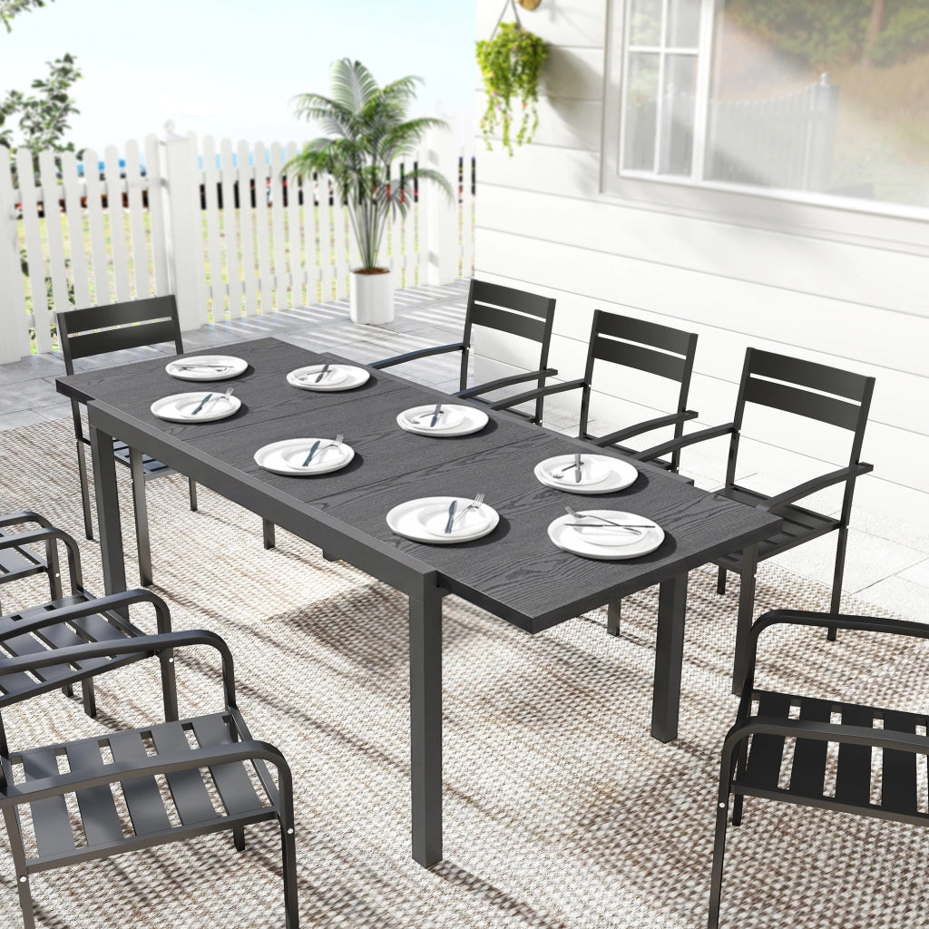 Tavolo da Giardino Allungabile in Aluminium Effetto Legno con Gambe Regolabili per 8-10 Persone ¨C zephmum ¨C 214x85x75 cm Grigio Antracite