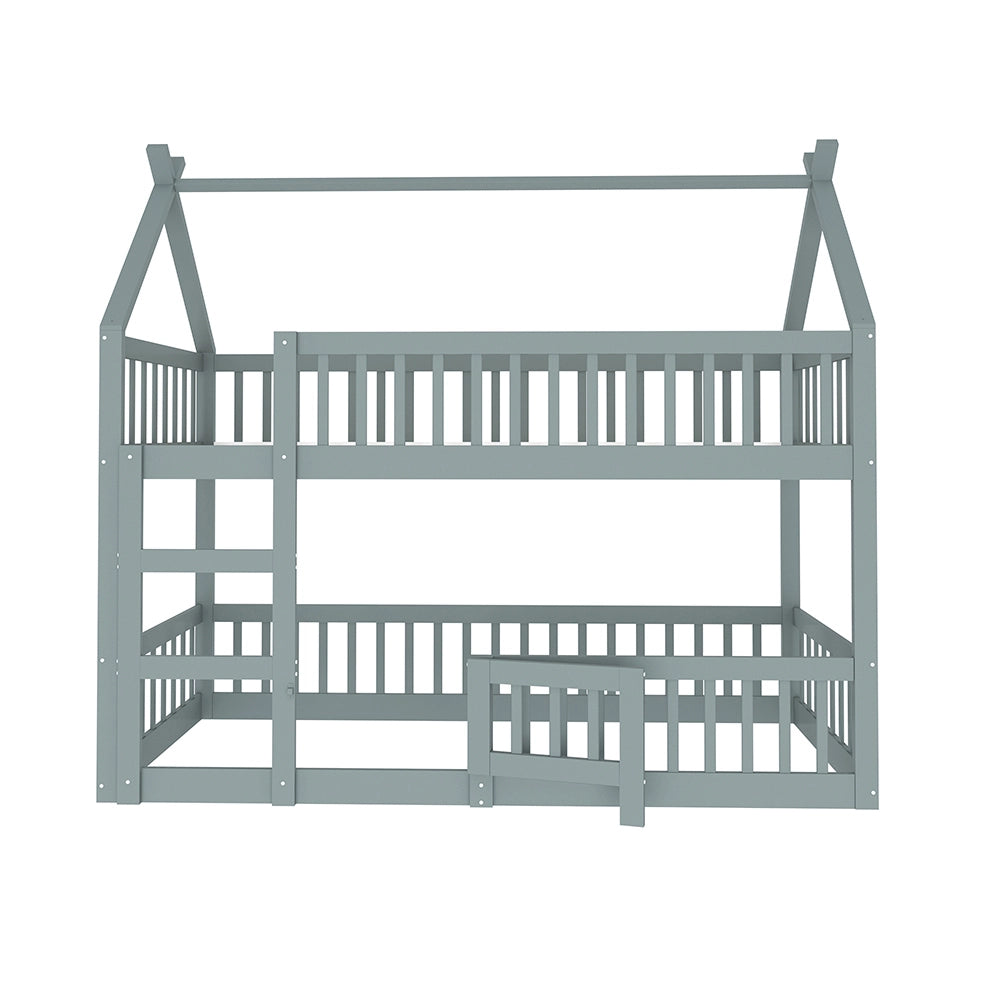 Letto a castello per bambini - Xylo - 90x200 cm - Grigio - Design loft in legno massello con scala