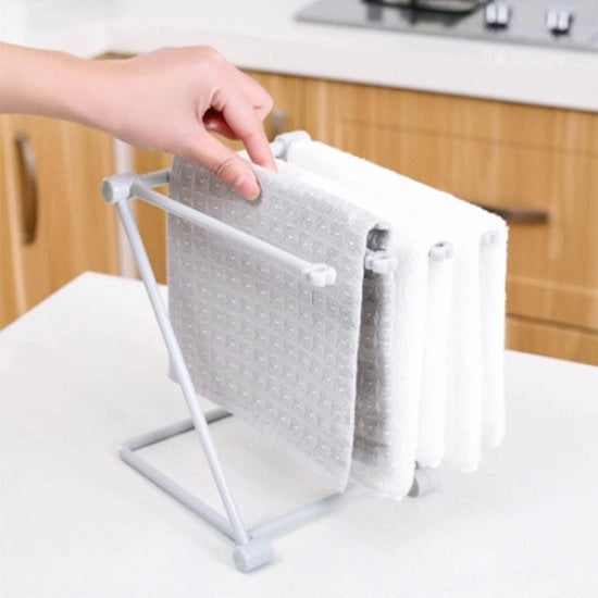 Asciugamano per cucina con asta regolabile - 4 braccia - progettato per essere sostenibile - pieghevole - leggero - adatto per il riposo degli asciugamani