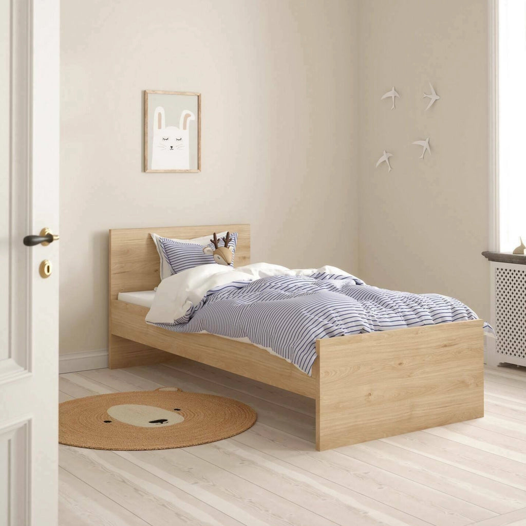 Letto singolo Assar, Sommier per camera da letto, Giroletto per stanza, Struttura porta materasso, 197x96 h80 cm, Rovere