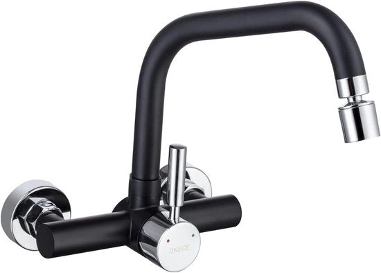 Foglia Manuale Cucina Nero – Valvola Unica con Uscita Regolabile, 2 Posizioni, Montaggio a Parete Cucina con Protezione Antiscivolo in Silicone