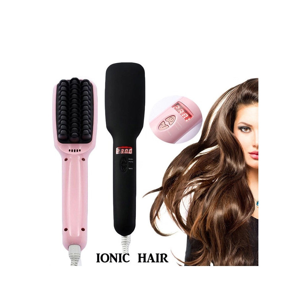 Trade Shop - Spazzola Ionica Elettrica Riscaldante Lcd Snoda Liscia Capelli Lisci 2 In 1 Ptc -