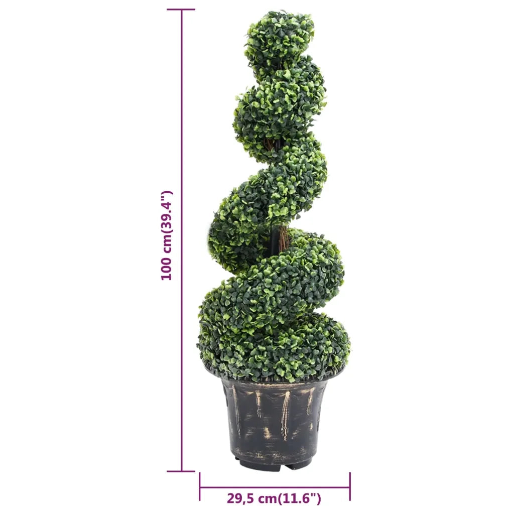 Pianta di Bosso Artificiale a Spirale con Vaso Verde 100 cm 336505