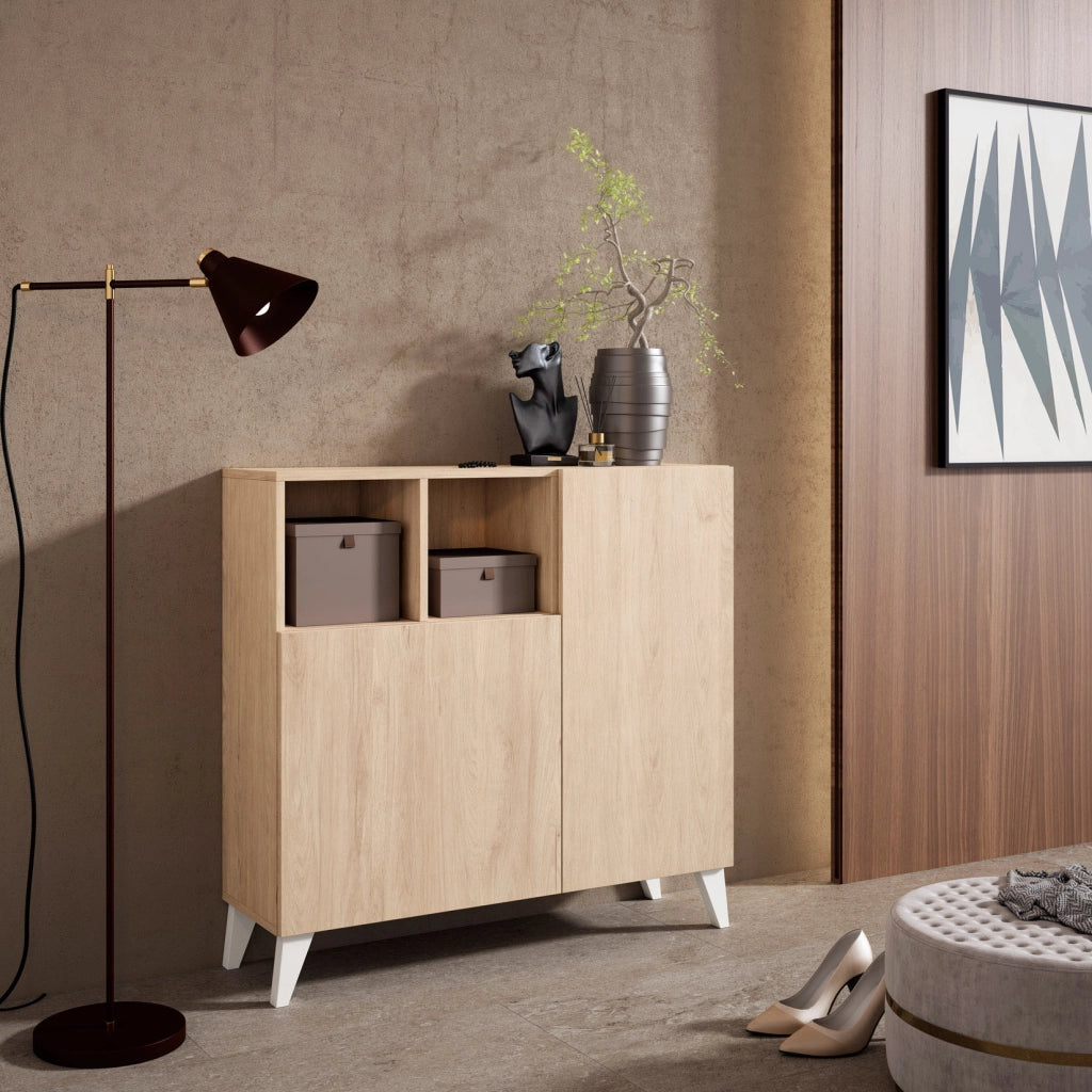 Scarpiera Herdasa effetto rovere chiaro gambe bianche 87x90x27
