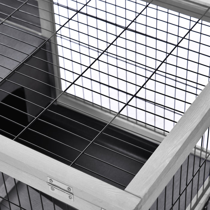 Conigliera 90x53x59 cm con Rampa e 4 Ruote in Legno Grigio