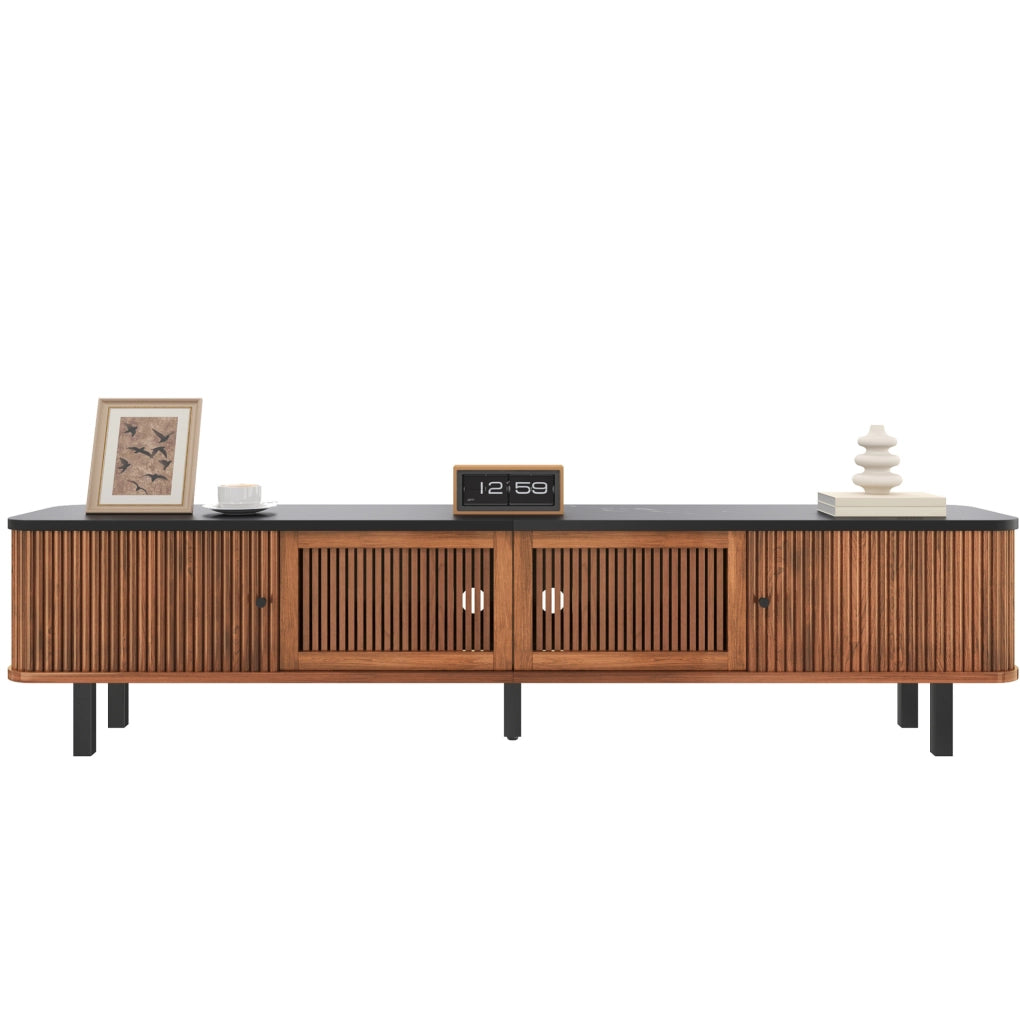 Mobile TV 190x35x45 cm con ante scorrevoli e griglia in MDF e pannello truciolare noce