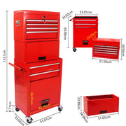 Carrello portautensili rosso con 6 cassetti, ruote e chiusura