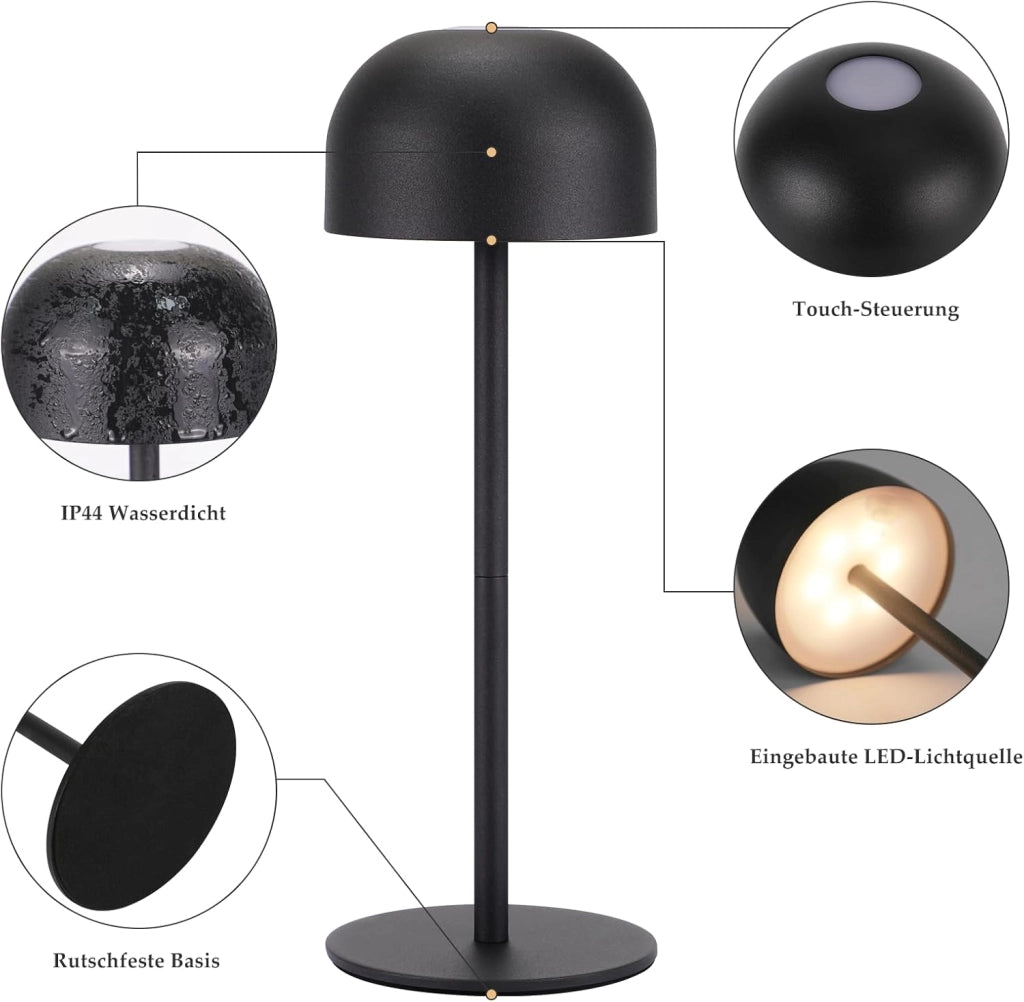 ZMH Lampada da tavolo LED nera wireless dimmerabile 3 temperature colore per camera letto soggiorno