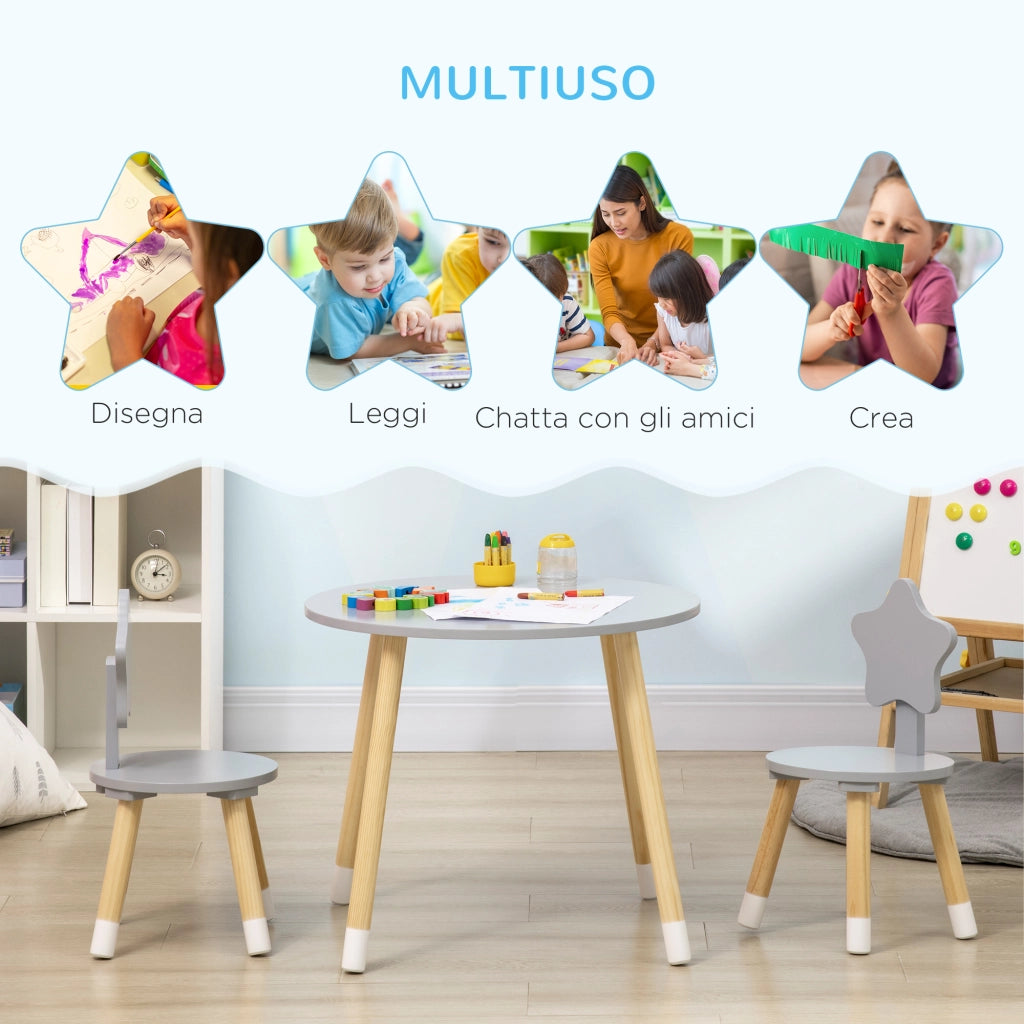 Tavolo da pranzo per bambini con 2 sedie ¨C zephmum ¨C Legno, grigio