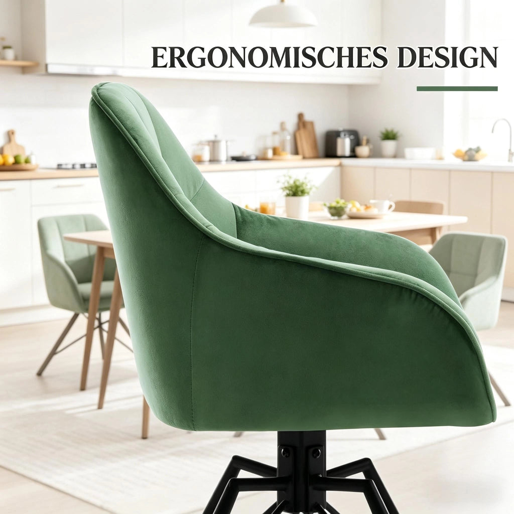 Sedia da Pranzo Set da 2 Girevole a 360° con Braccioli Schienale Ergonomico in Velluto Verde Scuro