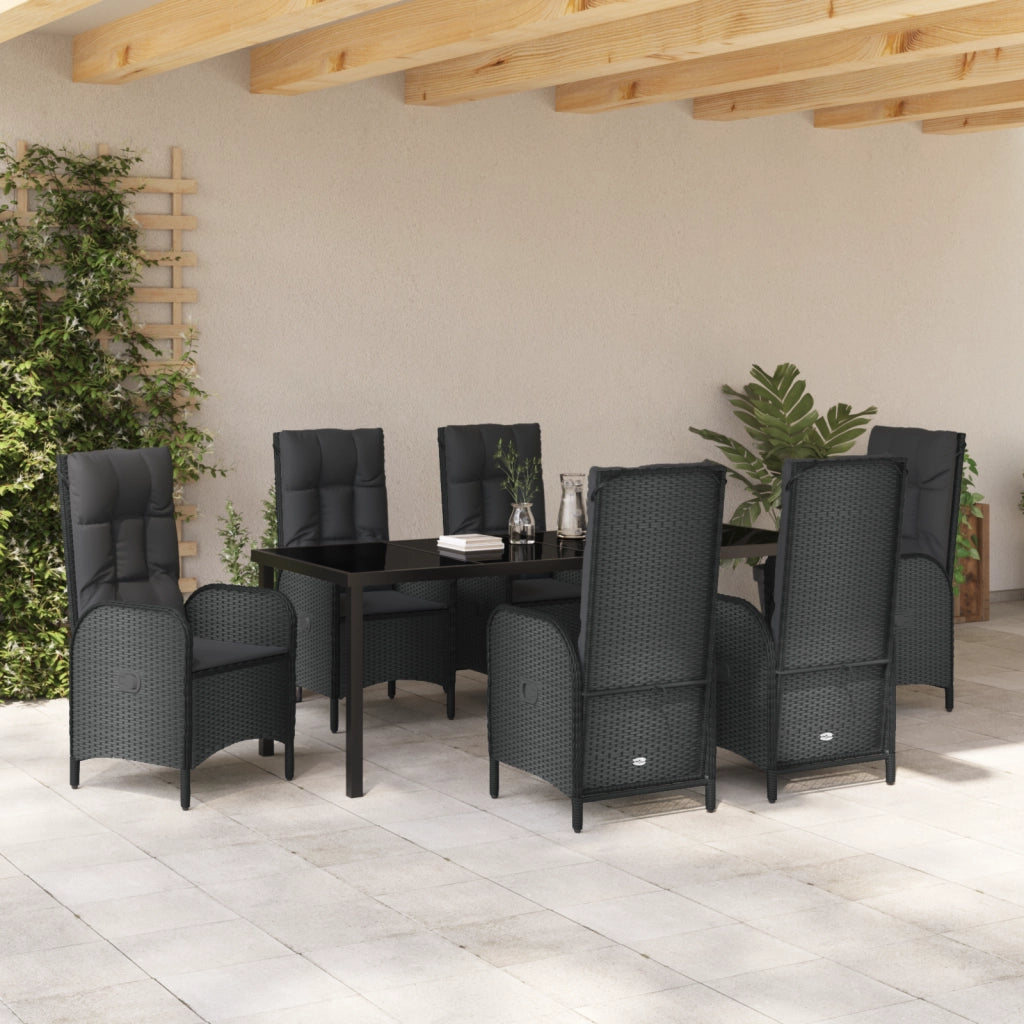 Set di Arredamento da Giardino 7 Pezzi Nero Rattan Polimerico