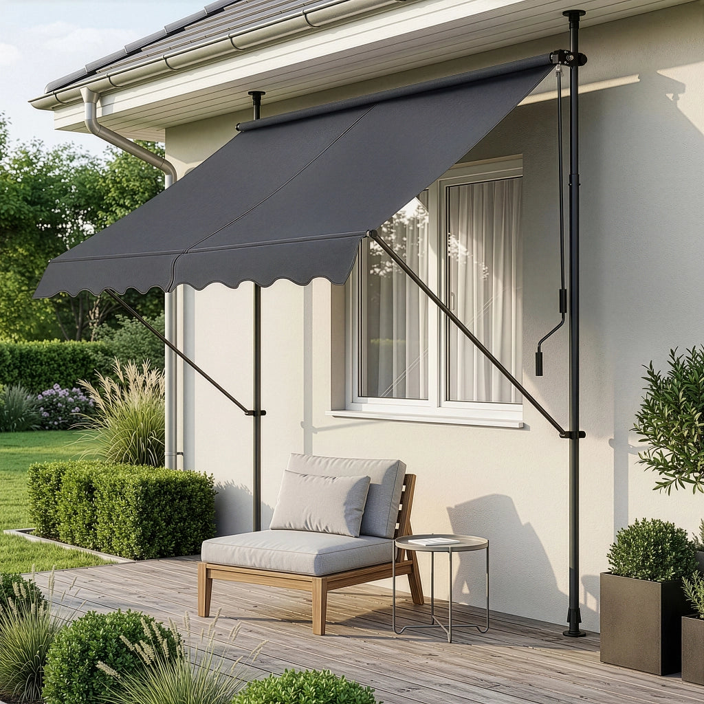 Tenda da Sole a Muro con Pali di Supporto Telescopici Parasole 150 x 120 cm (LxP) Grigio pro.tec