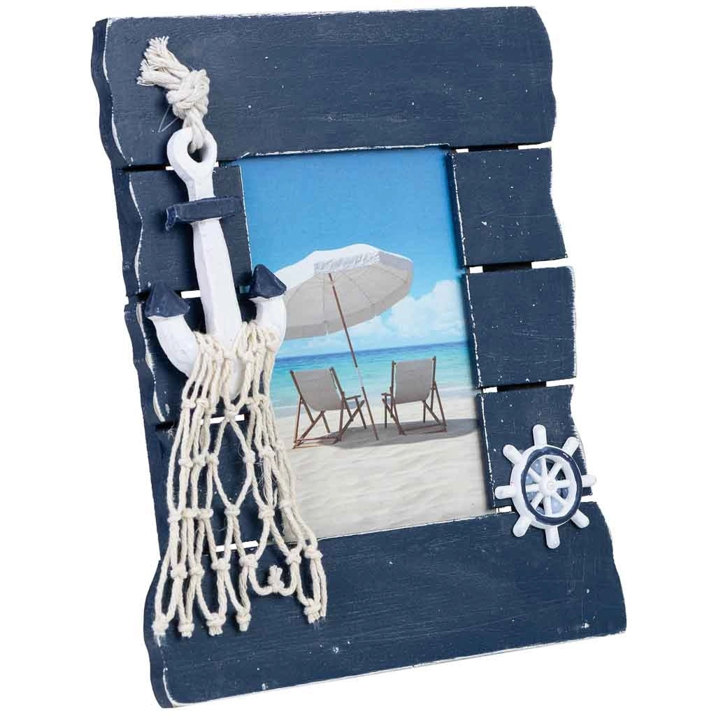 Cornice portafoto in legno blu, 18,5x3x21 cm