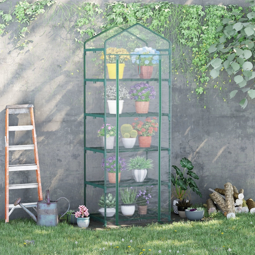EasyComfort Mini Serra da Giardino e Terrazza per Piante a 5 Ripiani in Acciaio con Copertura in PVC, 69x49x193 cm, Verde