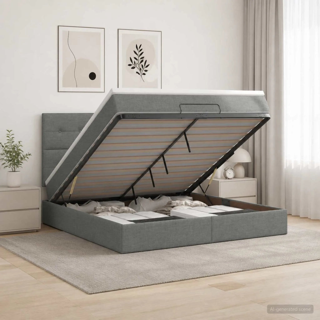 Letto Ottomano con Materasso e LED Grigio Scuro 180 x 200 cm 3458091