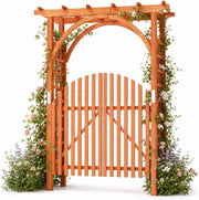 Arco da Giardino in Legno Abete, Pergola per Piante Rampicanti | con Cancello e Serratura, Pergolato Decorativo da Esterno per Matrimonio, Cerimonia e Festa, 161 x 60 x 216 cm
