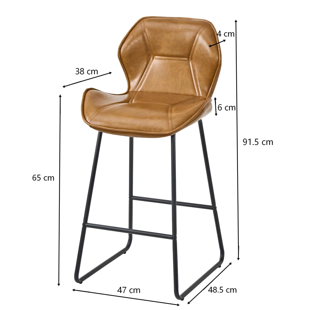 SGABELLO BAR Set da 2 pezzi in similpelle con schienale 66x42x51 cm Marrone