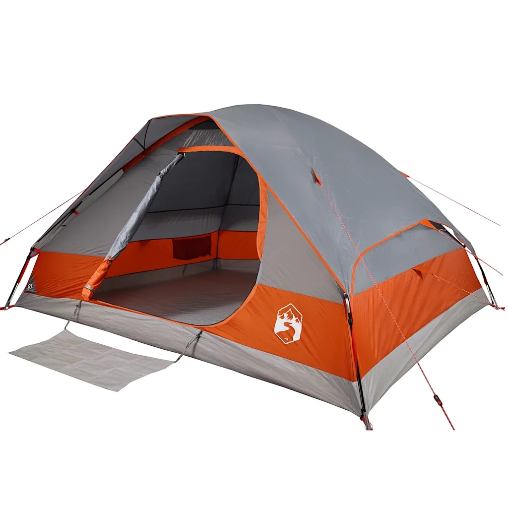 Tenda da Campeggio a Cupola 6 Persone-Tenda per Escursionismo Grigio e Arancione 583522