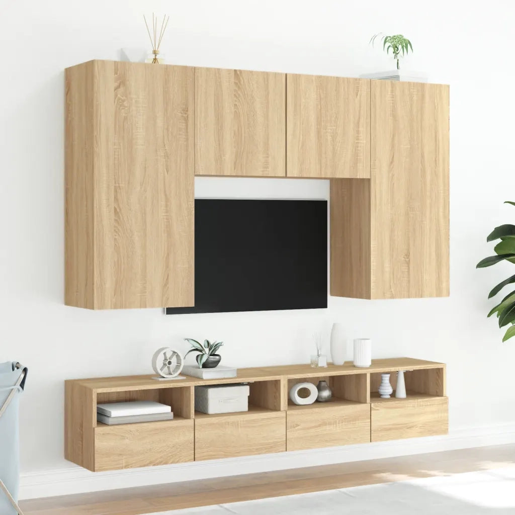Mobili TV Parete 2pz Rovere Sonoma 80x30x30cm Legno Multistrato 836873