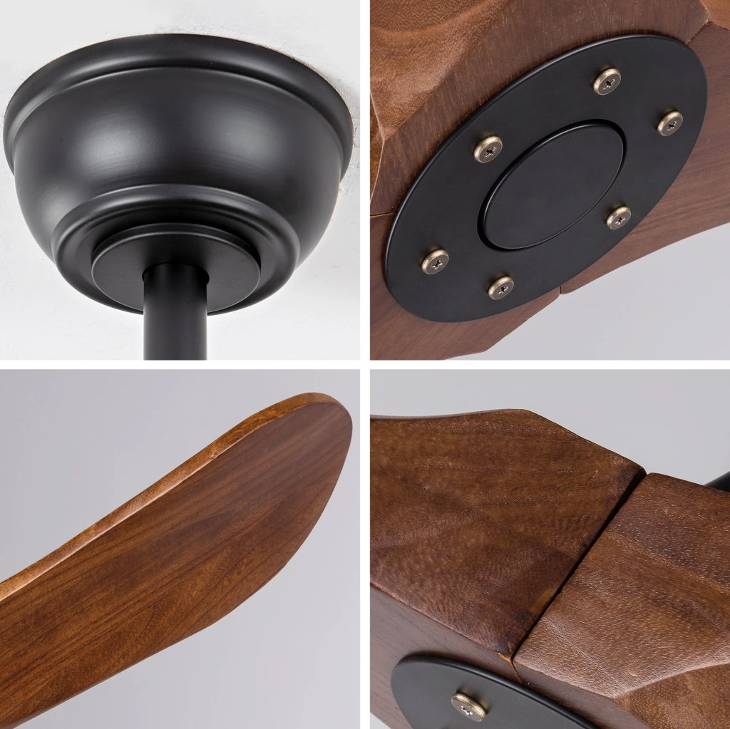 Ventilatore da soffitto con 3 pale in legno, motore dc silenzioso, telecomando, nero e noce scuro