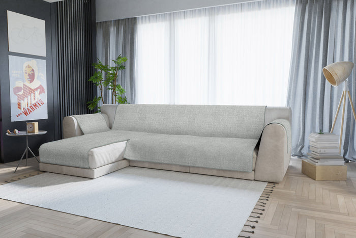 Copridivano in Poliestere con Penisola Sinistra Seduta 190 cm Grigio