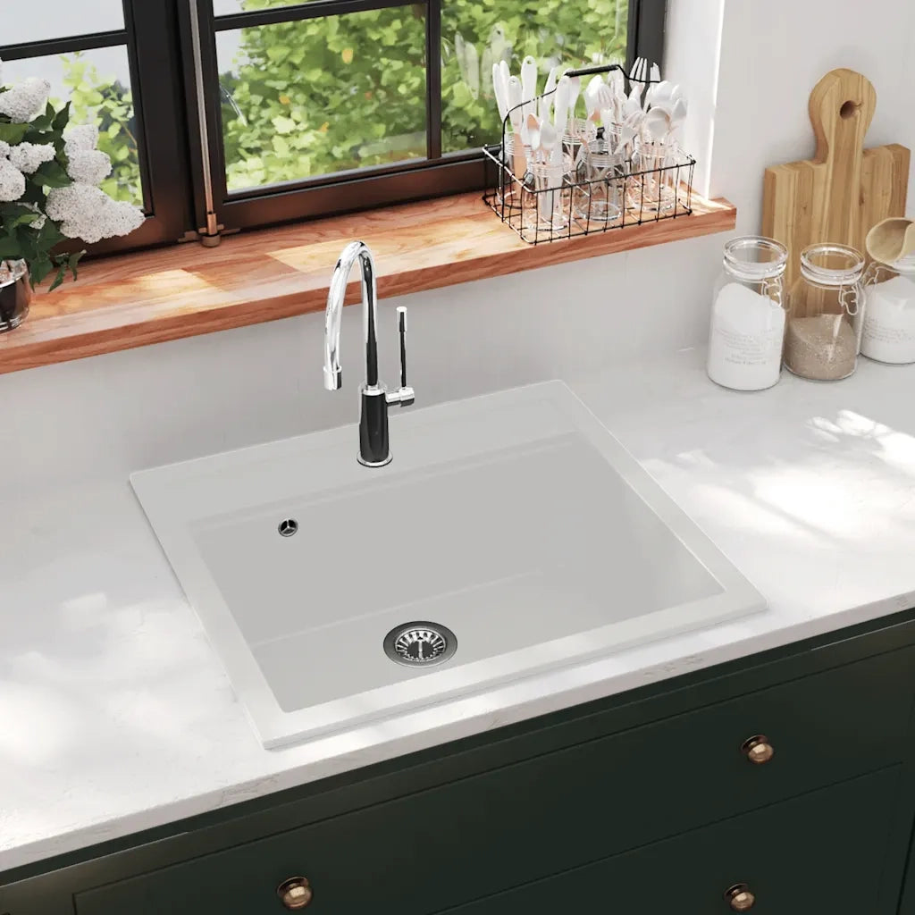 Lavello da Cucina in Granito Vasca Singola Bianco CFW7470174
