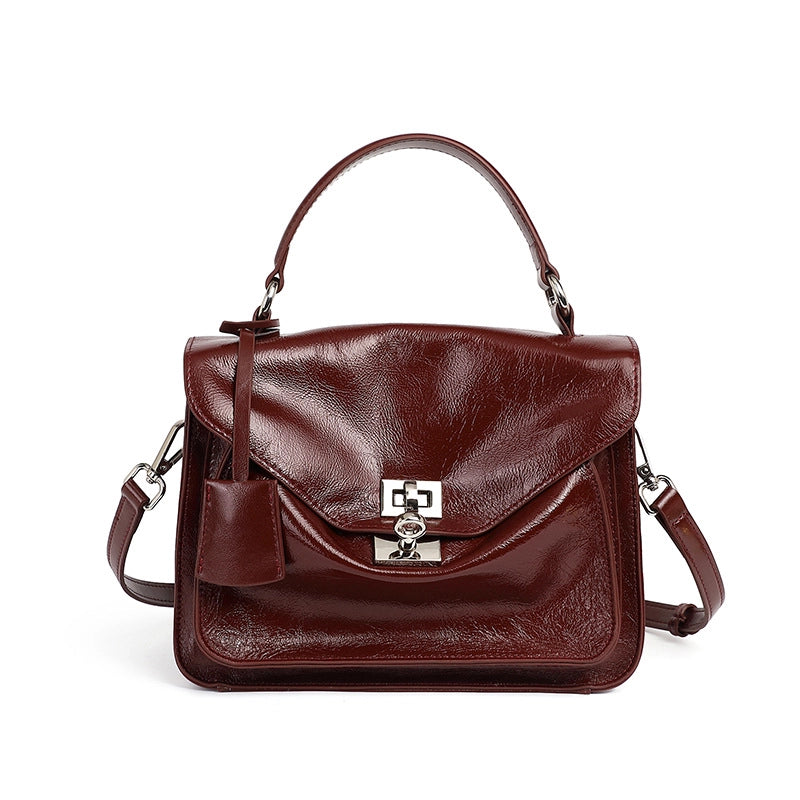 Borsa a tracolla da donna in vera pelle, modello tote/hobo, colore rosso.