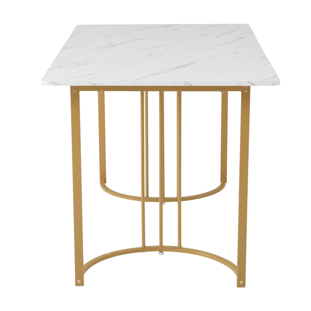 Tavolo da pranzo rettangolare con motivo marmo, gambe regolabili, per cucina e soggiorno, in MDF, 140 × 80 cm