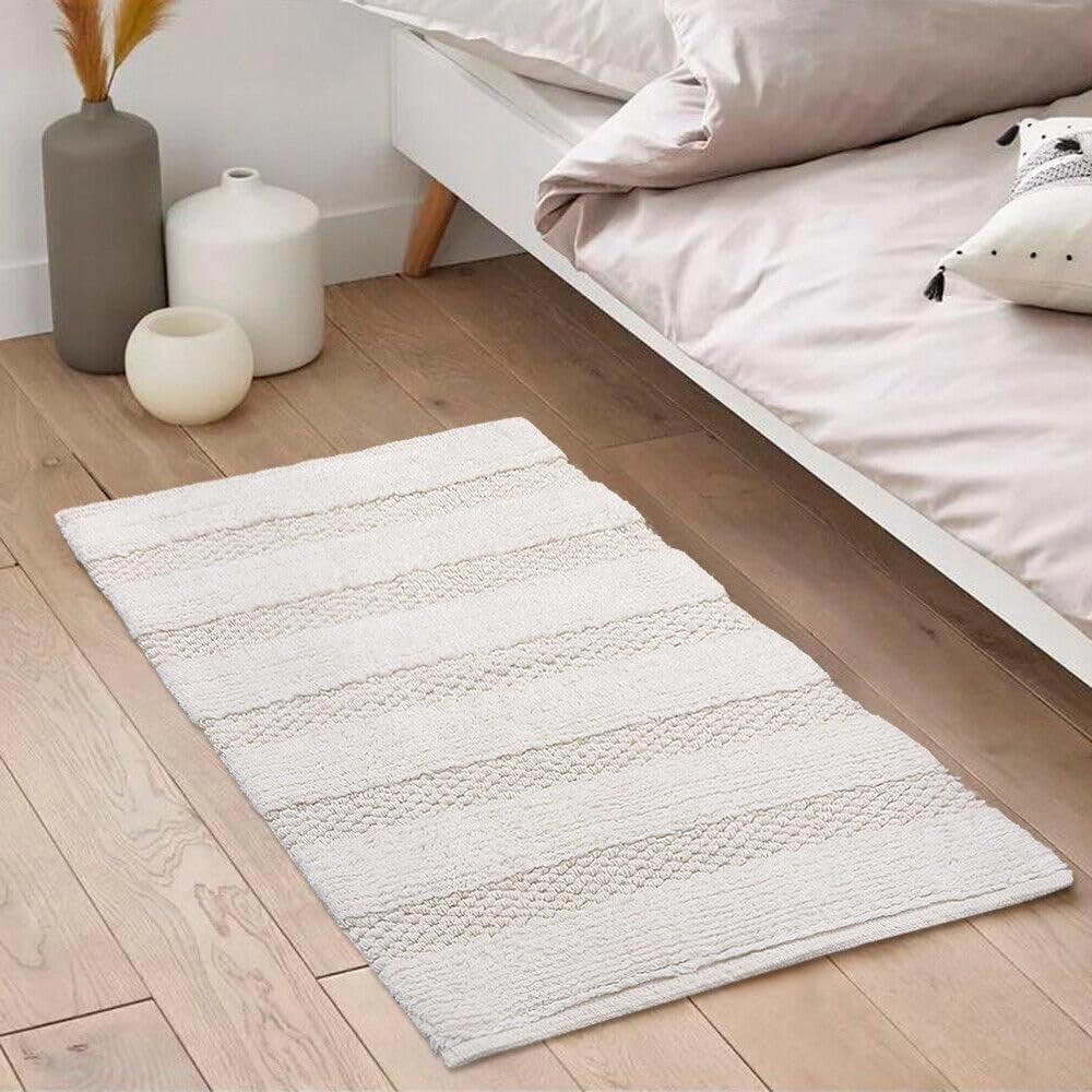 Tappeto Bagno Camera 50x80 Cm Morbido Puro Cotone Scendiletto Doccia Assorbente Antiscivolo Bianco