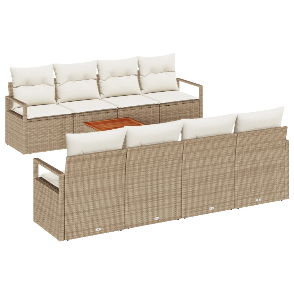 Set divano da giardino a 9 pezzi con cuscini beige in rattan sintetico acetato