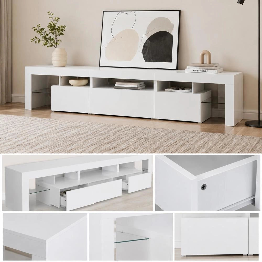 TV Cabinet With LED Lights White 215x36.5x40 Cm