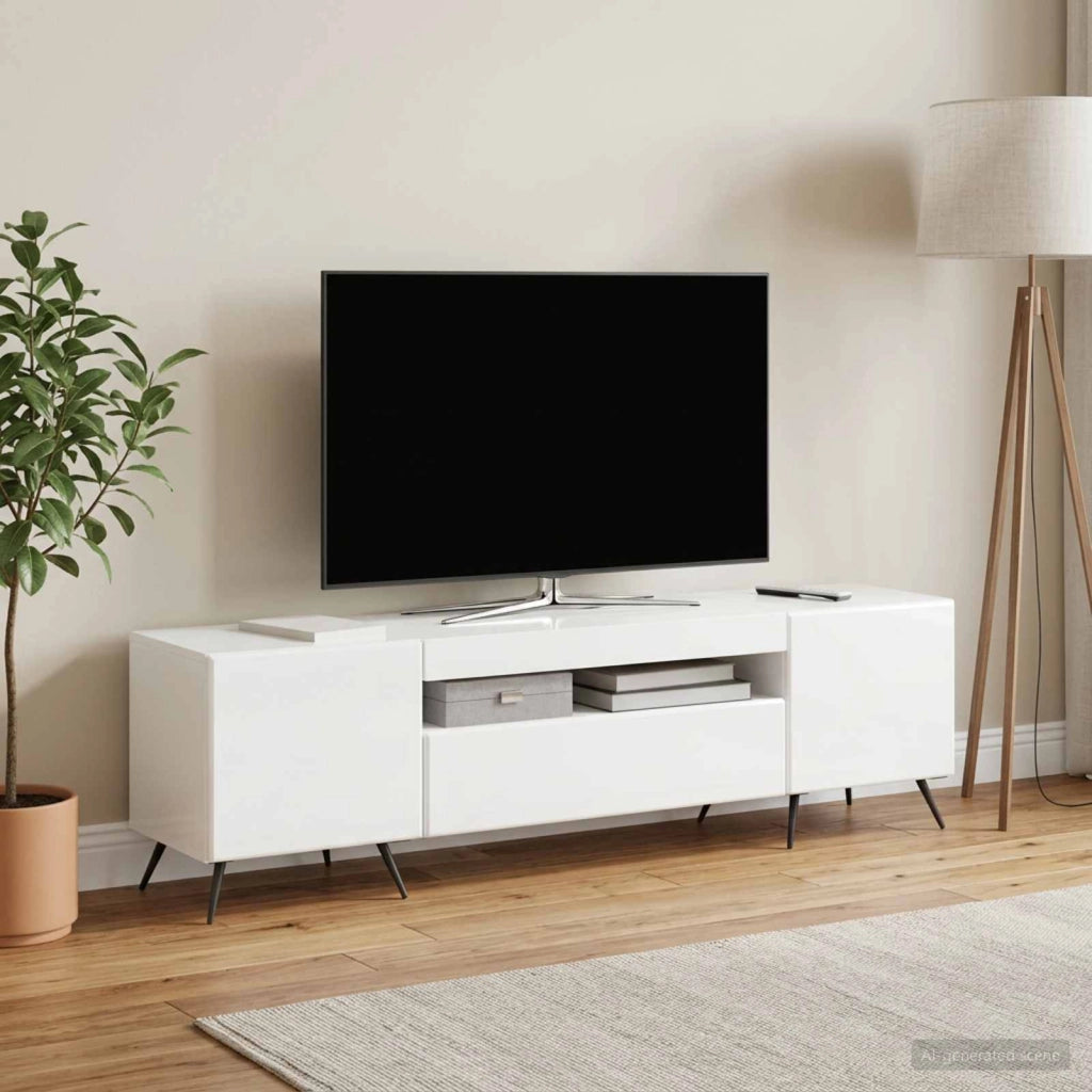Mobile TV LED Bianco Lucido Legno ingegnerizzato 897569