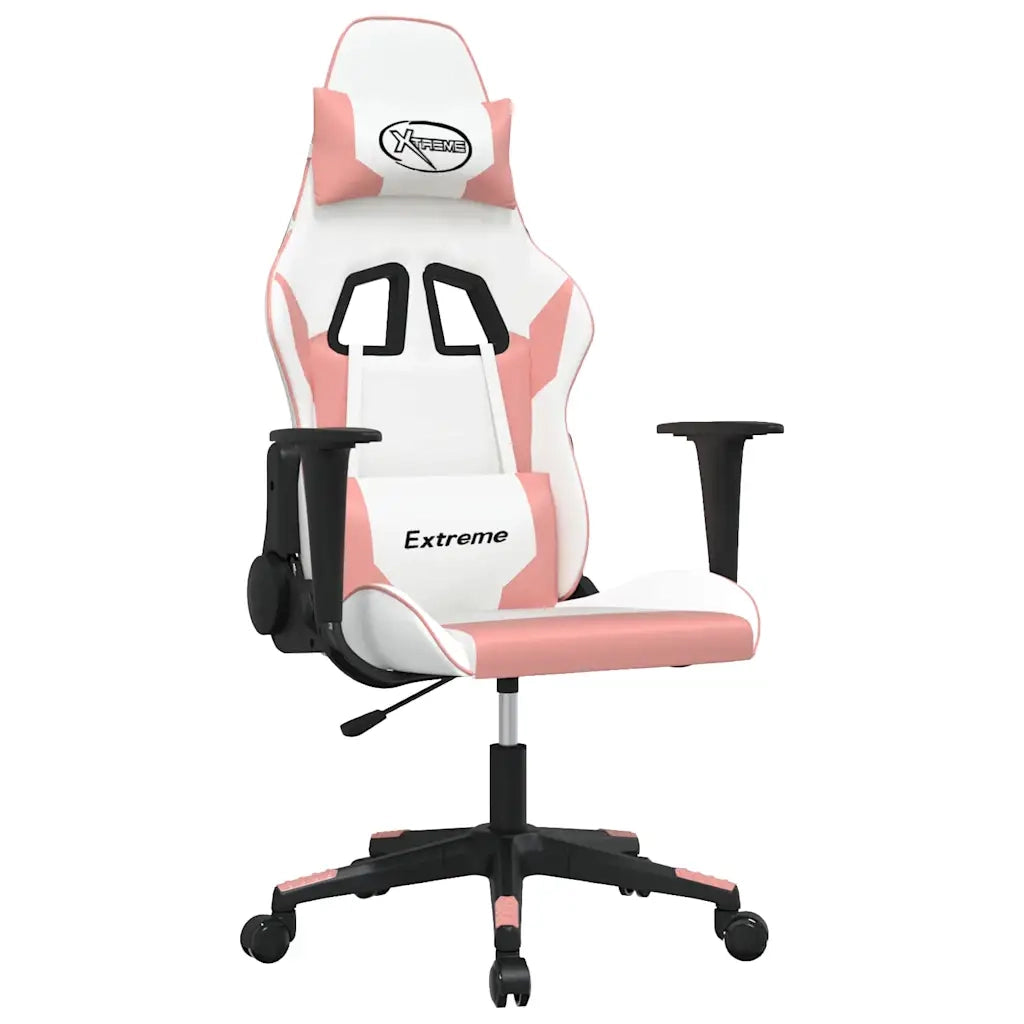 Sedia da Gaming | Sedia da e-sports Massaggiante Bianco e Rosa in Similpelle