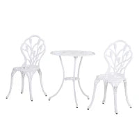 Set da Giardino 3 Pezzi in Alluminio con 2 Sedie 42.5x47.5x89 cm e Tavolino Rotondo Ø60x67 cm, Bianco