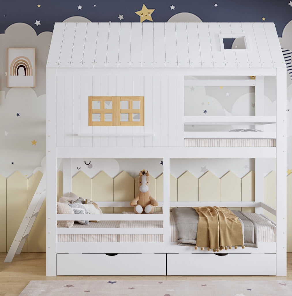 Letto a castello per bambini 90x200 cm con 2 cassetti