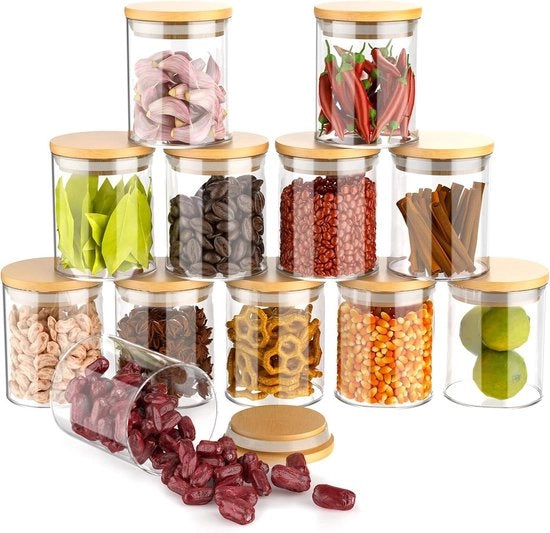 Set di contenitori in vetro 260ml 9oz - contenitori per spezie conservazione alimentare contenitore - coperchi in bambù - contenitori per farina zucchero caffè - contenitori per snack dolci