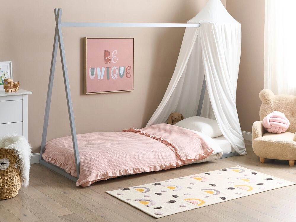 Letto per bambini con baldacchino in legno di pino grigio 90 x 200 cm cameretta elegante
