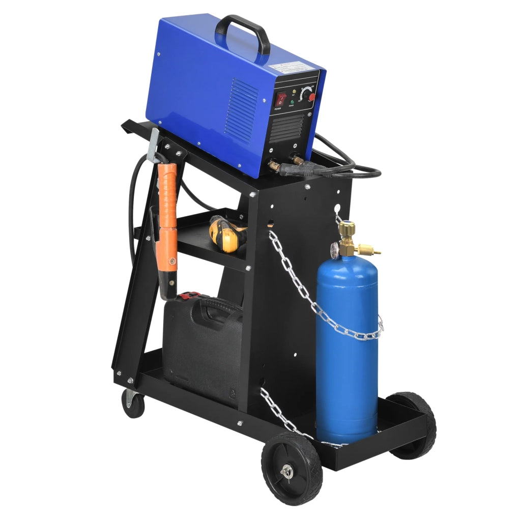 Carrello per saldatura con 3 ripiani e vano porta bombole di gas acciaio nero 03_0006803