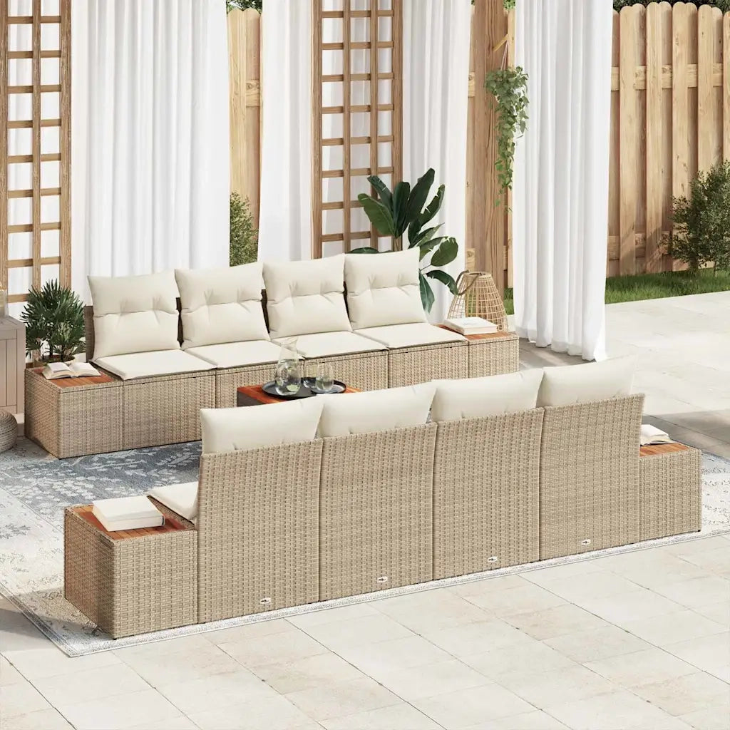 Set Divano da Giardino con cuscino 9 pcs Beige Poly Rattan 3348052