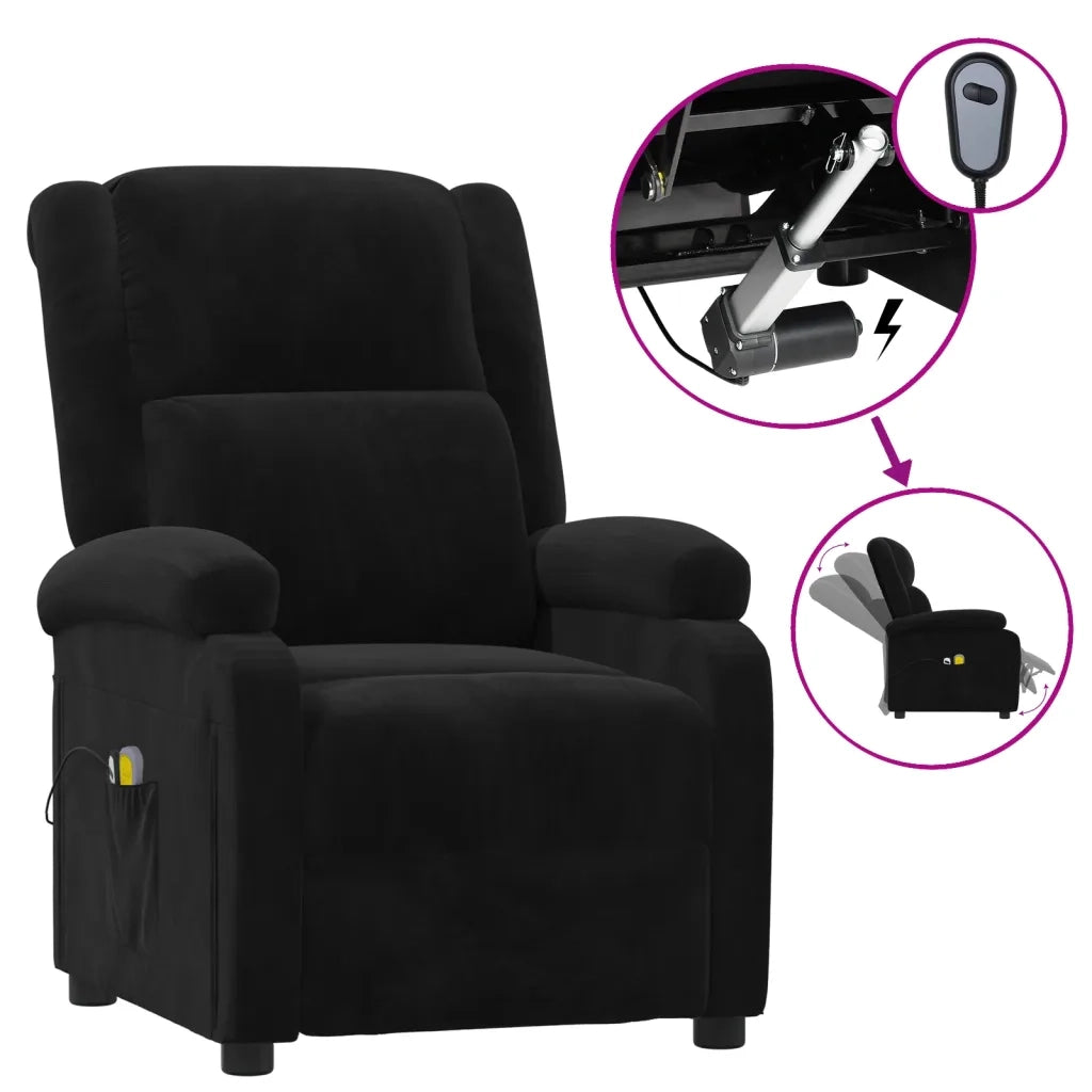 Poltrona Elettrica Massaggiante Reclinabile Nera in Velluto cod mxl 31724