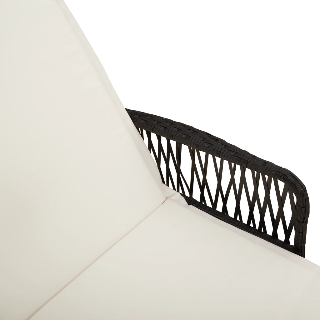 Lettino prendisole Nero e bianco panna PE Rattan 157 x 55 x 92 cm